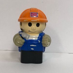mega bloks construction worker play figure orange hard hat bibs hammer